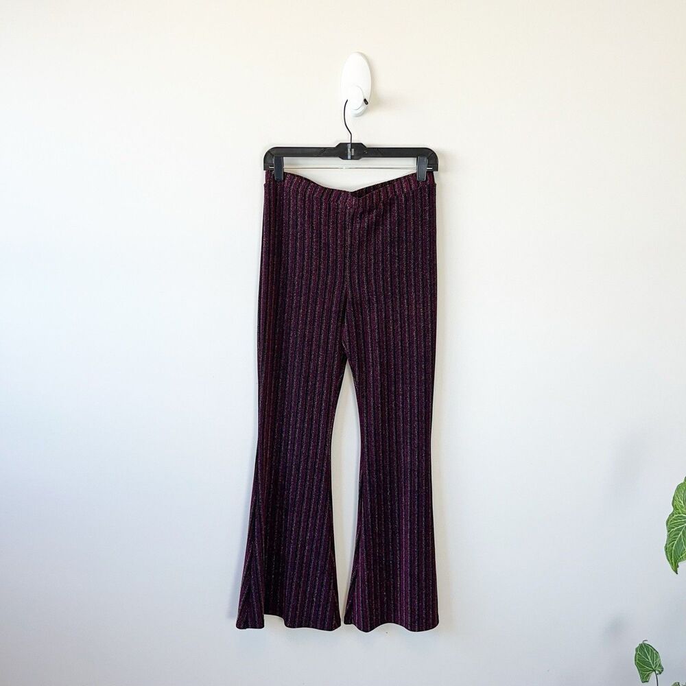 Art Class Lurex Knit Shimmer Bell Bottom Pants Striped Girls XL Women's Medium